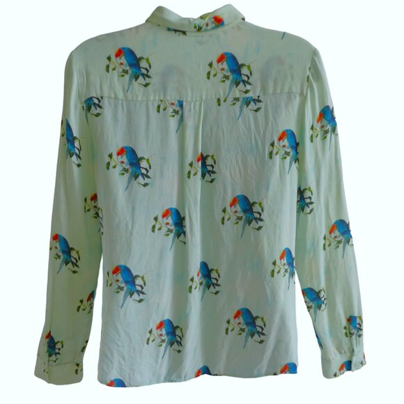 SiLK Alice + Olivia Parrot Shirt Mint Green Hidden Button Panel Collared Stretch - Picture 3 of 8